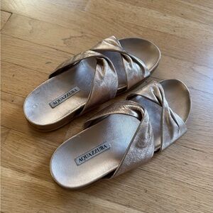 Aquazzura Metallic Rose Gold Slide Sandals